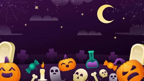 Animated Halloween Night Scene with Jack-o-Lanterns and Ghosts
