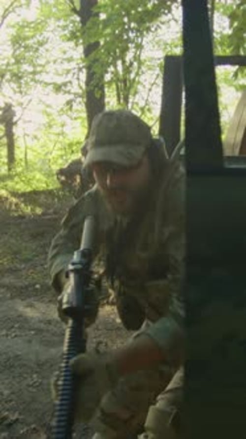 Intense Firefight in Rugged Outdoor Environment Heavy Tactical Engagement with Soldiers in Action