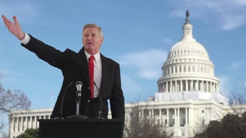Politician Speaking In Front Of Us Capitol Building