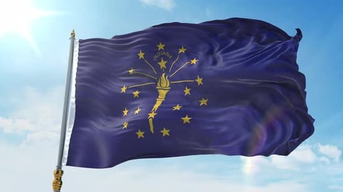 Indiana State Flag Waving Against Sunny Blue Sky