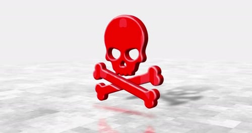 Animated 3D Red Skull and Crossbones Warning Symbol