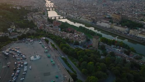 Fly Over Piazzale Michelangelo with Visitors Enjoying Panoramic View of Historic Town
