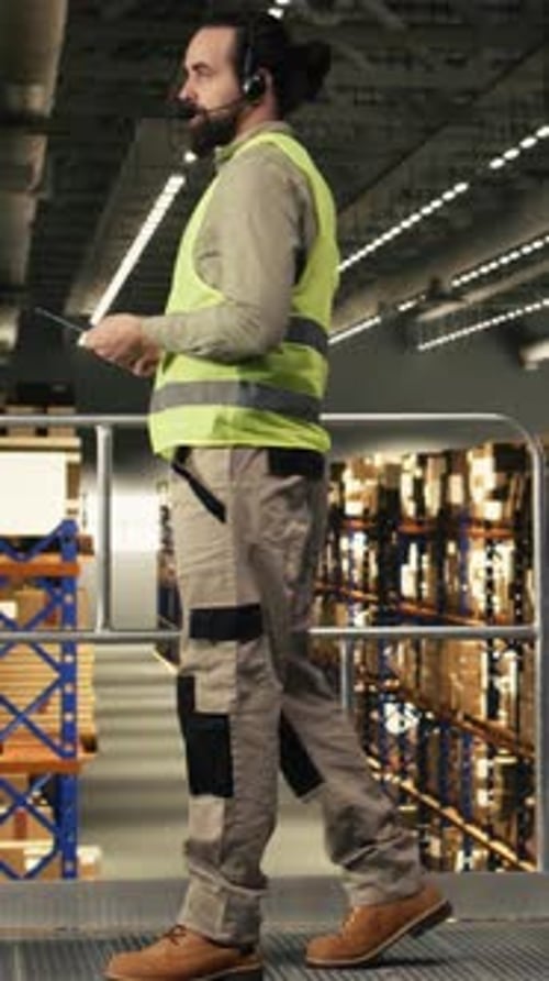 Vertical Video Male Staff Member Working As a Call Center Operator Within Distribution Hub