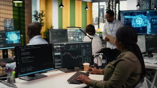 Team of Colleagues Working Together in Modern Office