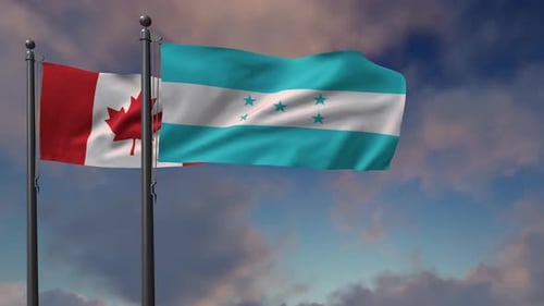 Canada and Honduras National Flags Waving Realistic Animation