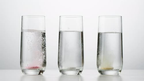 Effervescent Tablets Dissolving in Glasses of Water
