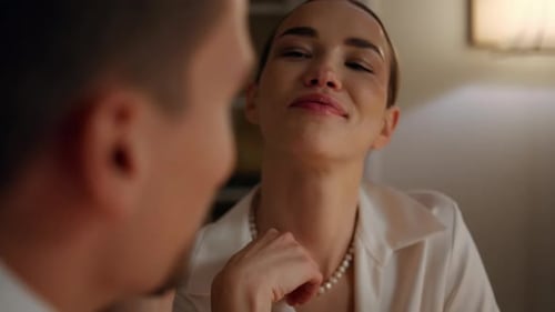 Coquettish Girl Enjoying Romantic Evening in Restaurant Portrait