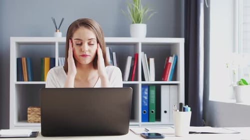 Young Woman Works at Home Office Using Computer Workplace of Female Entrepreneur Freelancer or