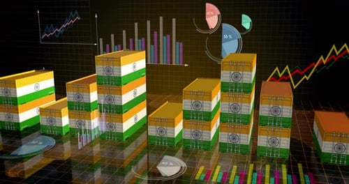 India export cargo containers with charts and diagrams