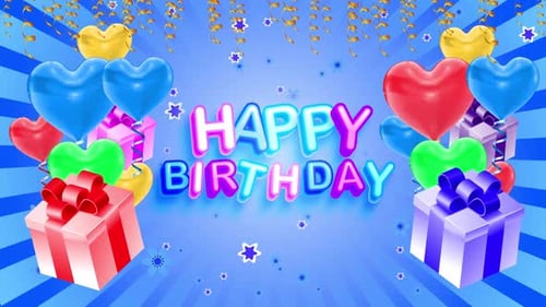 Animated Happy Birthday Greeting with Festive Balloons and Gifts