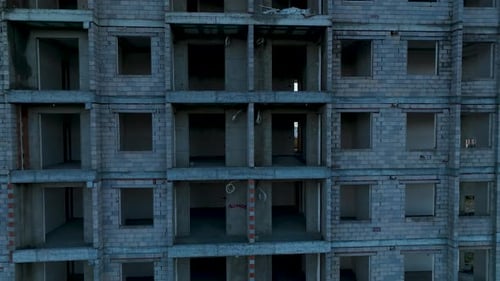 Construction of Houses the Process of Preparing the Facade for Cladding Aerial View