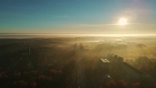 Autumn City of Rivne Ukraine Dawn with Fog