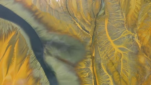 Aerial view of abstract poisonous colorful residual mining water background