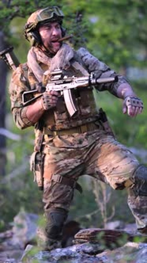 Shooting Soldier Slow Motion FHD Vertical Video