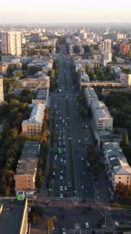Aerial View of Kharkiv City Downtown at Sunset