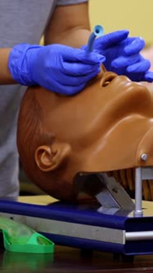 Tube Inserted in Mannequin Nostril During Training