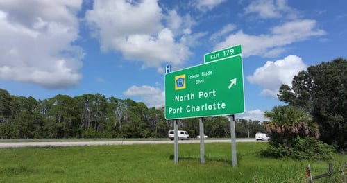 Freeway Directional Exit Sign on Interstate Road in Florida USA I75 Highway Junction Leading to