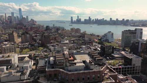 Hudson river and manhattan skyline aerial view