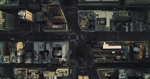 Manhattan skyline skyscrapers under blue skies a New York City aerial view