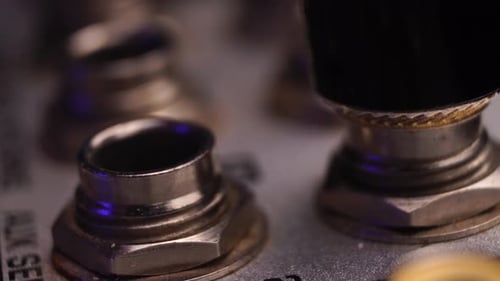 Connecting TS Tip Sleeve Audio Cables With Connectors on Mixing Console, Close Up