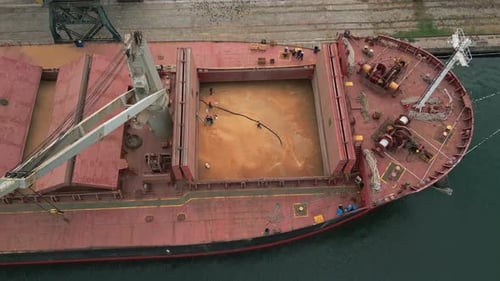 Cargo Ship Grain Loading in Port