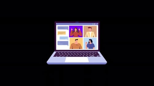 Animated Video Call on Laptop in Flat Design