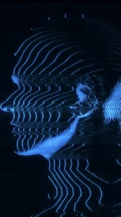 Futuristic Digital Human Head Outline Wireframe Rotation