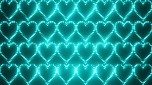 Cyan Abstract Neon Glowing Hearts Background Vj Loop Animation In HD