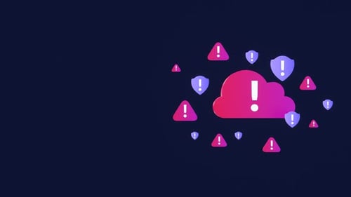 Animation d'avertissement de sécurité des données dans le cloud avec espace de copie. Alertes de cybermenaces.