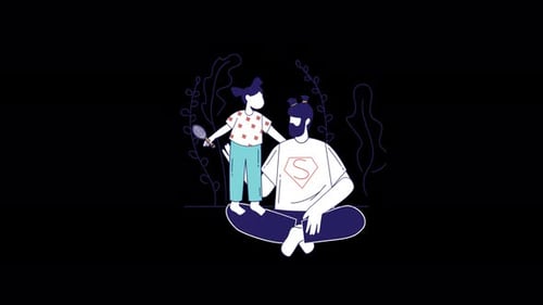 Animated Flat Design Father and Daughter Playing Together