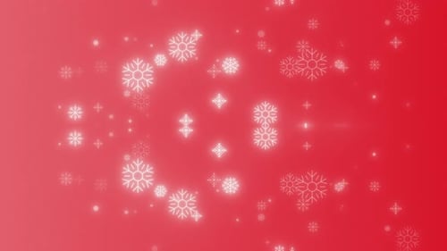 Glowing Snowflakes Falling on Red Background Loop