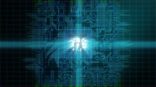 Animated Glowing Security Shield on Digital Circuit Board