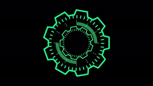 Futuristic Glowing Gear Animation In Green