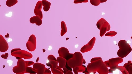 Romantic Red Hearts Falling 3D Animation