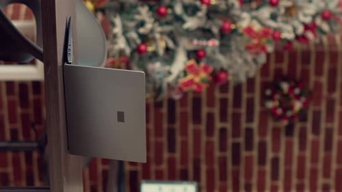 Vertical Video Empty Company Office Decorated with Festive Ornaments