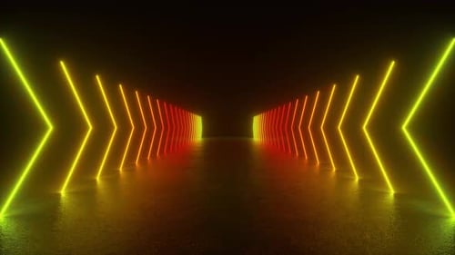 Neon Light Tunnel in Dark Room