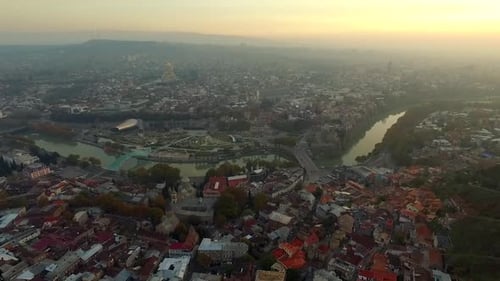 Evening in Tbilisi Georgia Aerial