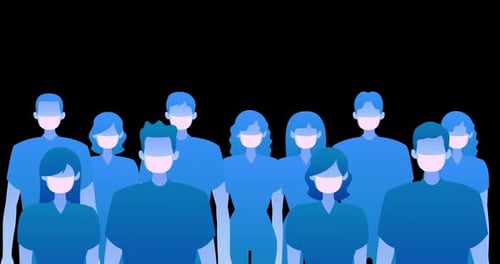 Animated Flat Design Group of People Wearing Face Masks