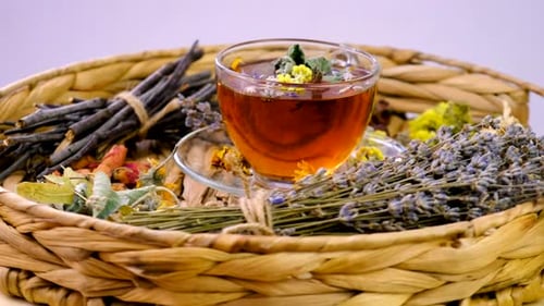 Herbal Tea in Clear Cup on Tray