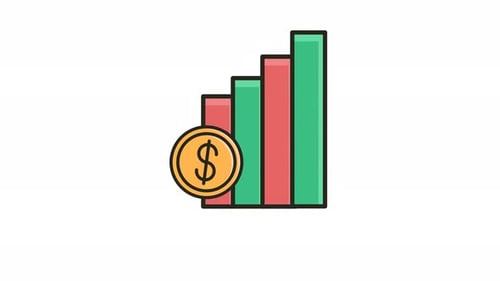 Animated Dollar Coin and Growth Chart Icon Looping and Alpha