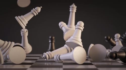 Dynamic 3D Chess Pieces Falling on Checkered Board