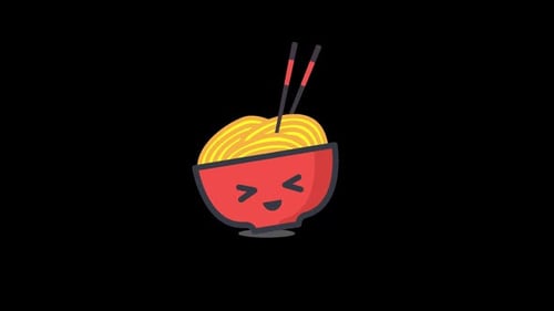 Animated Happy Ramen Bowl with Chopsticks