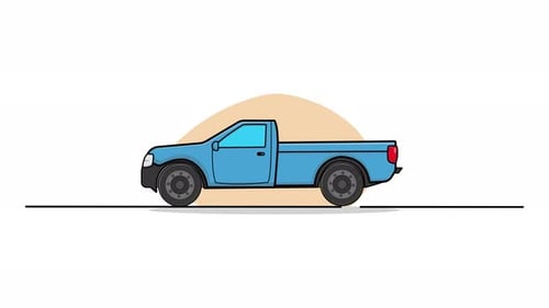 Animated Flat Design Pickup Truck Driving