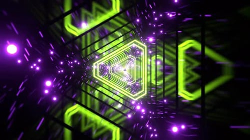 Purple And Light Green Neon Particle Triangle Tunnel Background VJ Loop l 4K