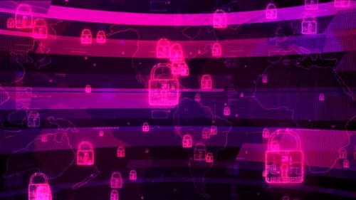 Pink Color Cyber Security Lock Animated