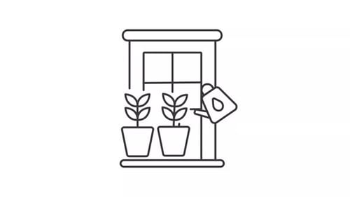 Line Icon Animation of Potted Plants with Watering Can