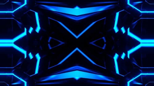 Blue Linear Neon Symmetrical Kaleidoscopic Pattern Background Vj Loop In 4K