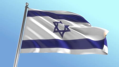 Realistic Israel Flag Waving Animation Against Blue Sky