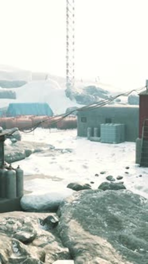Antarctic Base Set in a Natural Harbor in Front of the Antarctic Peninsula