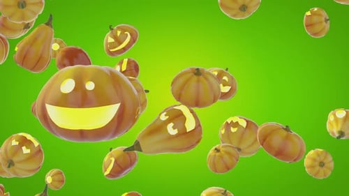 Falling Halloween Pumpkins and Jack-o'-Lanterns Looping Background